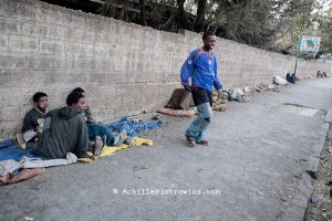 Homeless boys of Addis Ababa. Ethiopia 27-03-08.../// In Addis Ababa 85% of the population lives in slums, about 21% of people in the capital city are living on less than 1 dollar per day. Migration to urban areas is usually motivated by the hope of better living conditions. Society growth, migration, and urbanization are straining governments capacity to provide people basic services. Poverty and health conditions are getting worse. Over than 120.000 people live without house, 18% are kids, with ages between 7 and 20 years old. Severals NGOs supply the problem by various support programs. Italian organization provide by the help of young street artistes with circus therapy project.